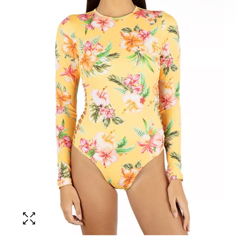 Hurley- Malia Floral-Print Cut-Out Back-Zip Surf Suit